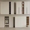 Modern Minimalist Wardrobe With Sliding Doors Hanging Rods And Open Storage Shelves