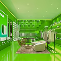 Louis Vuitton Green Clothing Store Interior With Displayed Clothes Shelves Chair And Rug