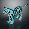 Turquoise Tiger Character With Black Stripes In 3D Stylized Render Design
