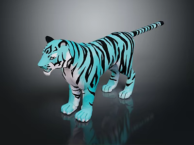 Turquoise Tiger Character With Black Stripes In 3D Stylized Render Design 3d model