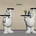 White Polar Bear Shaped Decorative Side Table With Tray For Home Decoration