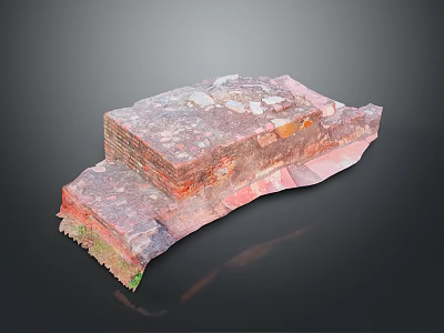 Ancient Brick And Stone Structure With Red Pink Tones And Mossy Base On Dark Background 3d model