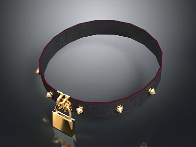 Stylish Black Collar With Gold Studs And Lock For Daily Use 3d model