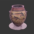 Traditional Ceramic Vase With Red Yellow Surface And Fish Leaf Patterns On White Base
