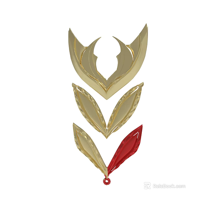 Golden Leaf Shaped Decorative Ornament With Multiple Petals And Red Accent 3d model 