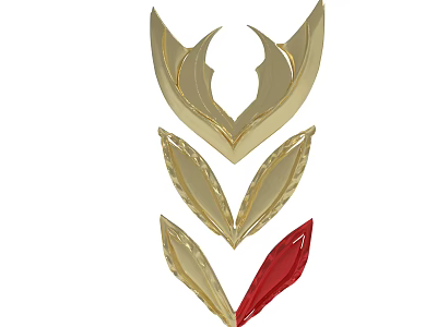 Golden Leaf Shaped Decorative Ornament With Multiple Petals And Red Accent 3d model