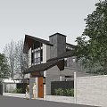 Chinese-style double-slope villa 3d model