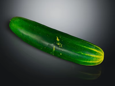Whole Fresh Green Cucumber with Smooth Skin and Reflection Isolated on Dark Background 3d model