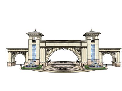 European-style entrance gate model