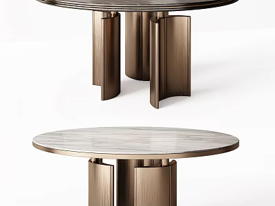 Modern Round Dining Table With Marble Top And Metal Legs Design 3d model