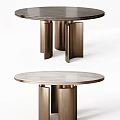 Modern Round Dining Table With Marble Top And Metal Legs Design 3d model