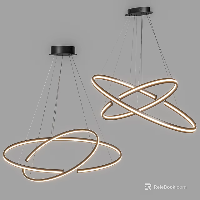 Stylish Modern Illuminated Chandeliers with Intertwined Circular Rings Design 3d model 
