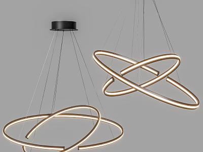 Stylish Modern Illuminated Chandeliers with Intertwined Circular Rings Design 3d model