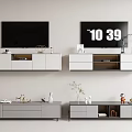 Modern TV Stand With Drawers Storage White Gray Decorative Items And Wall Mounted TV