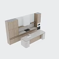 Modern Kitchen Interior With Wooden Cabinets Textured Wall Stone Countertop And Sink