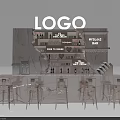 Interactive Zone Logo Bar With Marble Countertop Drink Displays And High Stools 3d model