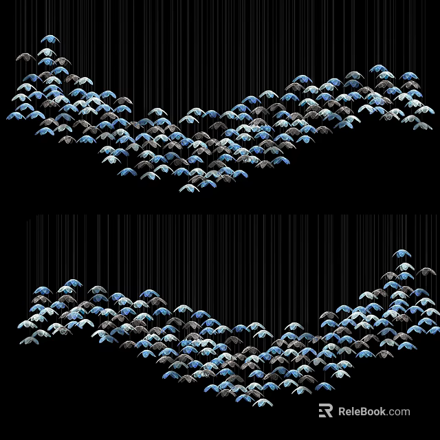 Elegant Modern Chandelier Design With Blue White Hanging Lights And Layered Structure 3d model 