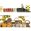 Background Wall with Bee Honeycomb Bug Adventure Island Honey Workshop Elements 3d model