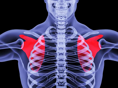 Medical Devices for Visualizing Shoulder Muscles in Skeletal 3D Imaging Highlighted Red 3d model