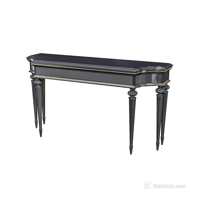 Elegant Black Entryway Console Table With Metal Frame And Mesh Design Details 3d model 