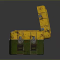Worn Yellow And Green Storage Cases With Open And Closed Textured Designs