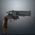 Classic Revolver With Silver Metal Body Brown Wooden Grip And Cylinder Barrel