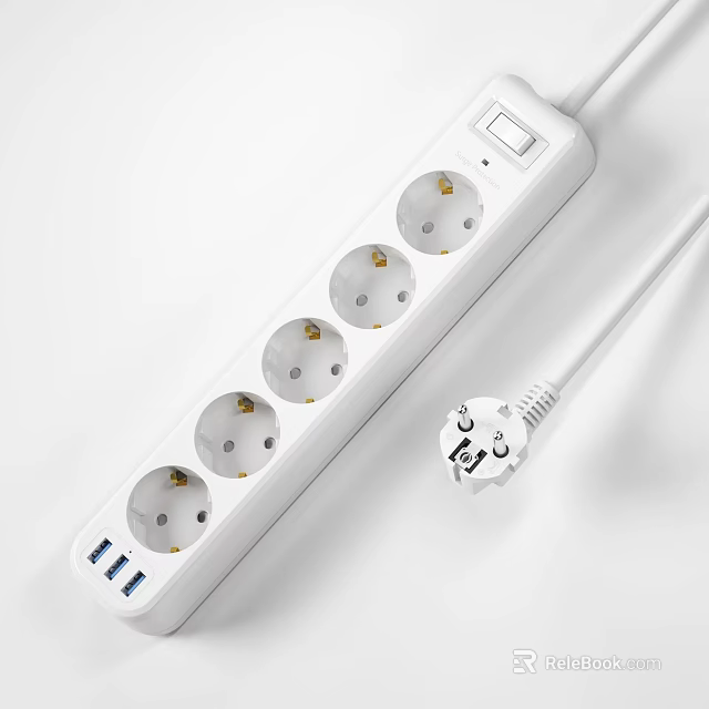 White Power Strip With Multiple Sockets USB Ports And Plug 3d model 
