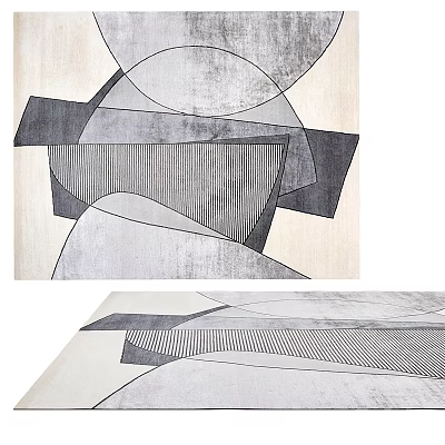 Modern Abstract Square Rug With Geometric Patterns Gray Tones And Striped Lines 3d model