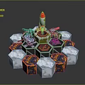 Futuristic Rocket Launch Platform With Hexagonal Base Ice And Lava Element Blocks 3d model