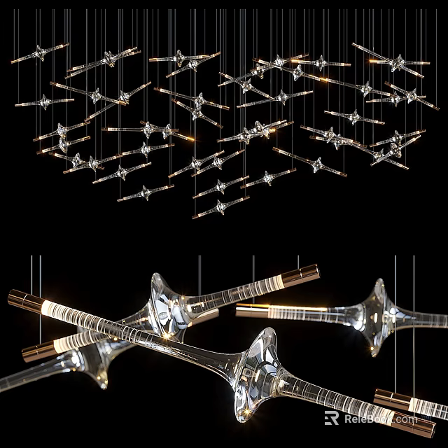 Modern Glass Chandelier With Geometric Branching Structure For Contemporary Interior Lighting 3d model 