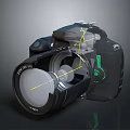 Digital Camera Cross Section View Showing Lens Internal Structure And Electronic Components With Green Indicator 3d model
