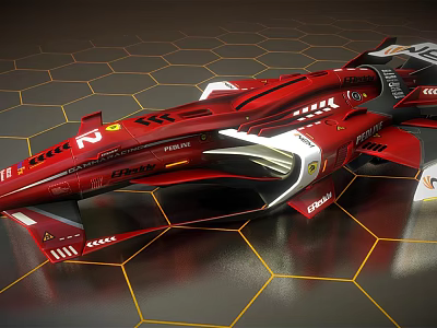 Red Ferrari Race Car with Streamlined Aerodynamic Bodywork and Sponsor Logos 3d model