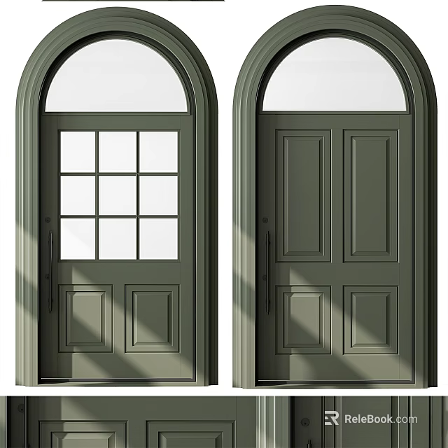 Green Arched Doors With Glass Panels And Solid Design For Home Exterior 3d model 