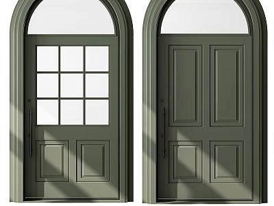 Green Arched Doors With Glass Panels And Solid Design For Home Exterior 3d model