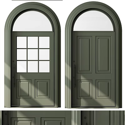 Green Arched Doors With Glass Panels And Solid Design For Home Exterior 3d model