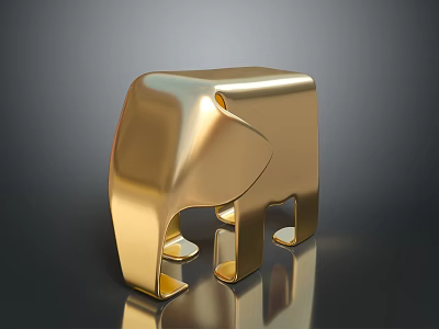 Stylish Golden Elephant Shaped Decorative Furniture With Modern Design And Reflective Surface 3d model