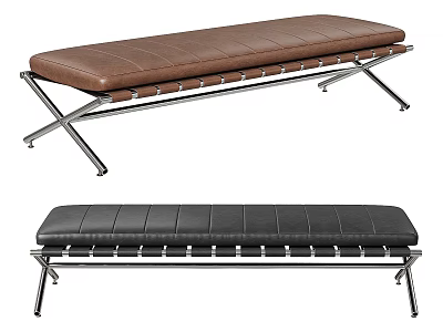 Modern Leather Sofa Bench in Brown and Black with Metal Frame Design 3d model