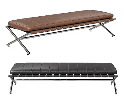 Modern Leather Sofa Bench in Brown and Black with Metal Frame Design 3d model
