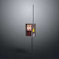 Outdoor Electrical Control Box With Red White Buttons Yellow Warning Sign And Support Pole