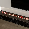 Modern Living Room Fireplace With Marble Surround And Burning Flames Above TV
