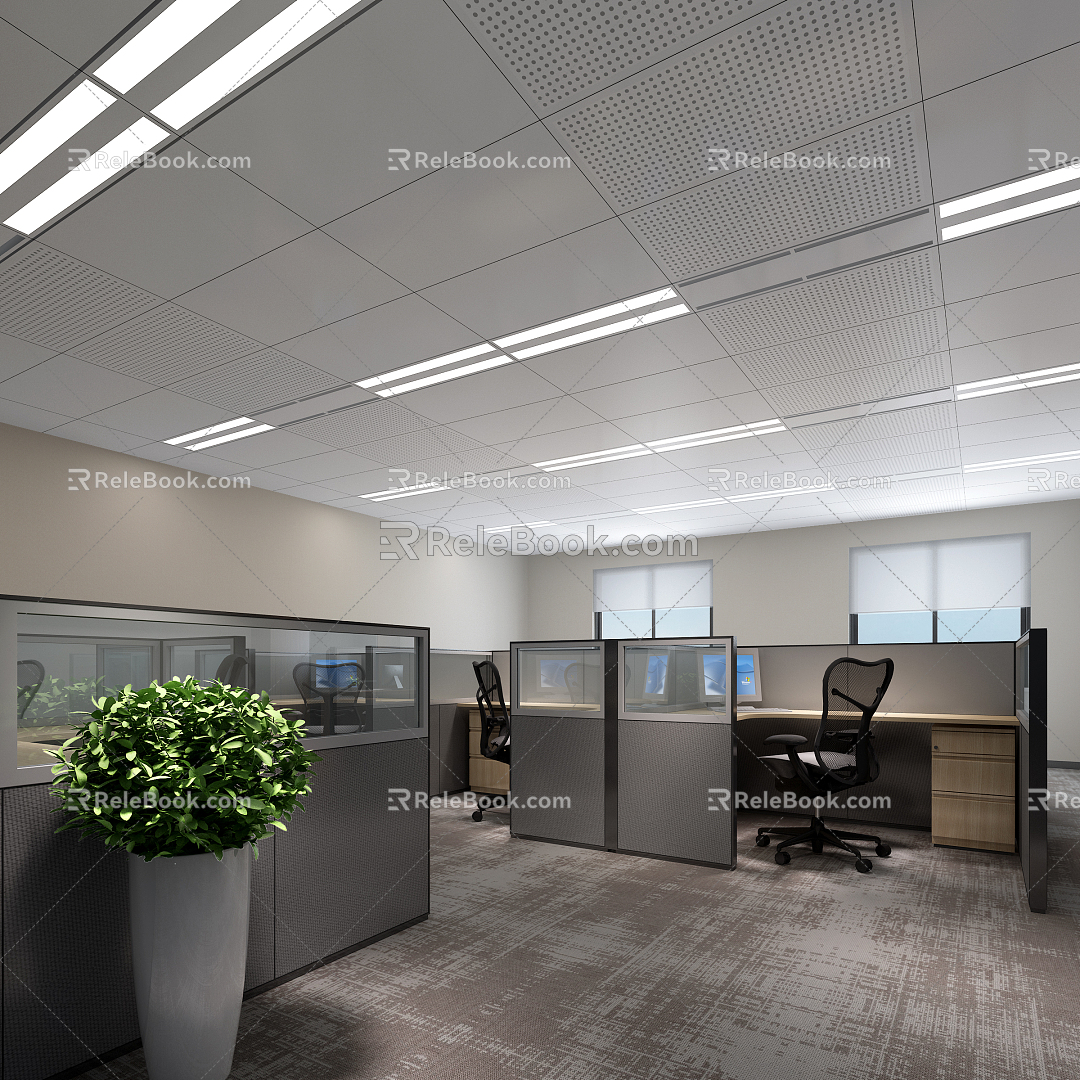 Modern Public Office Office Opening Office Open Office Green Plant Open Office Desk and Chair 3d model