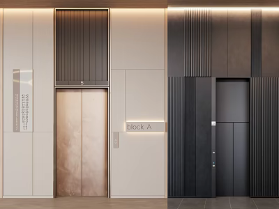 Elegant Modern Two Elevators With Metal Doors Marble Walls And Signage 3d model