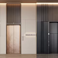 Elegant Modern Two Elevators With Metal Doors Marble Walls And Signage