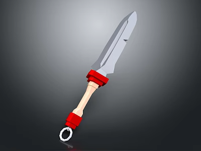 Stainless Steel Blade Knife With Wooden Handle Red Guard And Ring 3d model