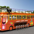 Orange Double Decker Bus With Outdoor Seating Bar Area And Staircase