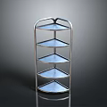 Modern Multi Tiered Shelf With Curved Metal Frame And Blue Shelves