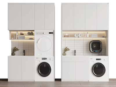 White Modern Bathroom Cabinet with Washing Machine and Storage Space for Toiletries 3d model