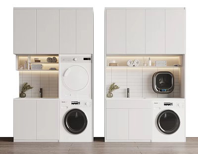 White Modern Bathroom Cabinet with Washing Machine and Storage Space for Toiletries 3d model