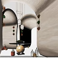 Ornaments combination indoor most view device flower several potted cut book chandelier chair bookcase screen 3d model