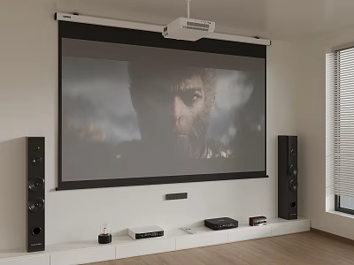 Modern Home Theater Setup With Projection Screen Projector Speakers And Devices 3d model